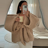 Fashionkova Thick Needle Sweater With Big Bow Loose Casual Wide Sleeved Sweaters Deep V Sweet Knitwear Pullover Women Warm Thickened Tops ootd outfit idea