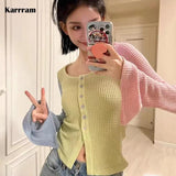 Fashionkova Korean Fashion Patchwork Cardigans Hollow Out Lazy Style Full Sleeve Knit Sweater Y2k Aesthetics Chic Designer Clothes Spring Style 2025