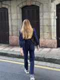 Fashionkova Party Outfit Casual Striped Round Neck Long Sleeved Shirt Set Elegant Solid High Waist Wide Leg Pants Set 2025 New Lady Chic High Streetwear