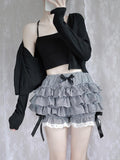 FashionKova-Lolita Kawaii MIni Skirt Cute Women Clothes Harajuku Y2k Bow Multilayer Fluffy Skirt Lattice High Waist Lace Sweet Girl Skirts