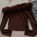 FashionKova-Y2K vintage short sweater Women's spring slash-neck long sleeve slim-fit crop tops Sweet fashion street wool-neck pullover emo