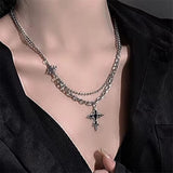 Fashionkova Punk Gothic Black Cross Star Pendant Chain Choker Necklace Women Men Charm Grunge Jewelry Y2K Accessories Dropshipping Wholesale