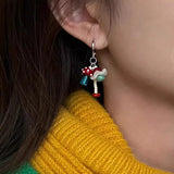 Fashionkova Y2K Cute Asymmetrical Enamel  Fish Mushroom Pendant Drop Earrings For Women Girls Aesthetic Fashion Jewelry Accessories Gifts