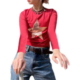 Fashionkova party look inspos Women Star Shirt Y2k Graphic Print Crop Tops Long Sleeve Vintage Baby Tees Fairy Grunge Aesthetic Fall Tops Streetwear
