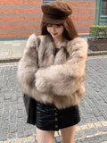 Fashionkova  party look inspos Women's Winter Jacket Sweet Faux Fur Coat Fashion New Short Thicken Warm Outerwear Vintage Office Lady Streetwear Casual Clothes