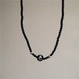 Fashionkova Goth Harajuku Black Lava Heart Wings Pendant Chain Black Beaded Necklace For Men Women Halloween Y2K 2000s Jewelry Accessories