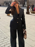 Fashionkova Chic Women Denim High Waist Pants Suit Fashion Pocket Lapel Retract Waist Button Blazer Outfits 2025 New Female Two Piece Sets