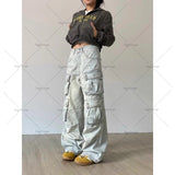 Fashionkova New Harajuku Streetwear Y2K Trousers Trendy Retro Multi-Pocket Baggy Jeans Women Vintage Casual Straight Leg Wide Leg Overalls