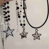 Fashionkova Simple Trendy Star Hollow Choker Necklace Pendant Neck Jewelry Grunge Charm Accessories Women Men's Fashion Party Chain Necklace