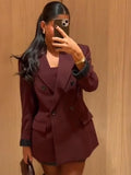 Fashionkova party look inspos Vintage Lapel Women Blazer Coat Fashion Double Breasted Fake Pockets Office Lady Suit Jacket 2024 Autumn Long Sleeve Female Coat