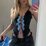 Fashionkova Ropa De Mujer Red Spice Girl Net Dress Fringe Hollowed Out Hot Top Bow Halter To Wear Female Sexy Vest Y2k Gothic Clothes