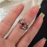 Fashionkova Goth Punk Retro Red Crystal Love Heart Cross Geometry Irregular Open Ring Set Y2K Halloween Accessories For Women Kpop Jewelry