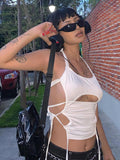 Fashionkova Y2K Sexy Backless Summer Crop Top Women Hollow Out White Sleeveless Bandage Halter Tank Tops Streetwear Cami 90s Spring Style 2025