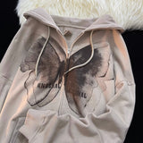 Fashionkova Vintage Butterfly Print Zip Up Hoodie