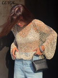 Fashionkova Fashion Women's Sequins Knit Hollow Out Pullovers Loose O-neck Long Sleeve Female Sweaters 2025 Spring Lady Shinny Chic Shirts Outfit Ideas