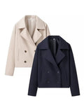 Fashionkova 2024 Autumn Winter Coats Women Casual Double Breasted Turn Down Collar Female Short Jackets Chic Lady Loose Demi Season Outcoat ootd