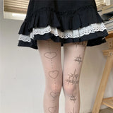 Fashionkova  Nye Outfit Star Heart Lolita Socks Tattoo Print Pantyhose Fishnet Stockings Kitty Cat Japanese JK Tights Gothic Cosplay Lace Black Tights