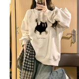 Fashionkova Black Cat Print Pullover Oversized Sweatshirt