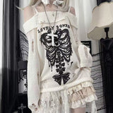 FashionKova-Sweater Y2k Tops Punk Skull Gothic Women Clothes Winter Streetwear Hole Kawaii Loose Outerwears Pullovers Sweater Femme Clothing