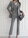 Fashionkova Valentine's Day Aesthetic New Fashion Office Lady 3 Piece Blazer Suit Women Business Formal Outfits Vintage Notched Lapel Jackets Button Vest Pants Set