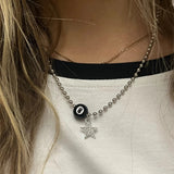 Fashionkova Punk Star Pendant Chain Necklace For Men Women Hip Hop Cool Beads Neck Y2K Jewelry