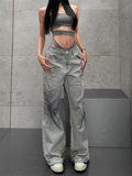 Fashionkova Female High Street Retro High Waist Trashy Jeans Y2K Baggy American 2000s Denim Trouser Women's Washed Vintage Casual Pants