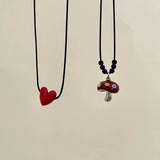 Fashionkova Kpop Trendy Y2K Drip Glaze Mushroom Heart Pendant Rope Chain Choker Necklace For Women Men Grunge Goth Charm Jewelry Accessories