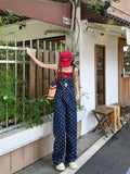 Fashionkova  Party Outfit  Women's High Waisted Small Star Print Jumpsuit Classic Vintage Overalls Fashion Girl Wide Leg Pants Female Baggy Rompers Trouser