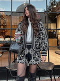 Fashionkova party look inspos Fashion Printed Short Set for Women Chic  O-neck Lantern Sleeve Coat High Waist Mini Shorts 2024 Autumn New Lady 2 Pieces Sets