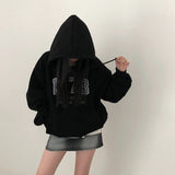 Fashionkova Vintage Solid Color Letter Embroidered Hoodie
