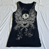 Fashionkova Japanese Emo Lace Backless Crop Top 2000s Skull Wing Print Tank Tops Cyber Grunge Y2K Graphic Sleeveless Vest Women Clothes ootd