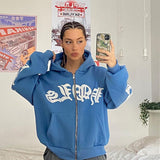 Fashionkova Gothic Letter Graphic Zip Up Hoodie