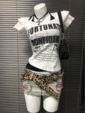 Fashionkova Y2k Sexy Slim Tshirt Goth Crop Top 2000s Halter Punk Short Sleeve Woman Clothing Letter Print Streetwear Aesthetic Harajuku Tees
