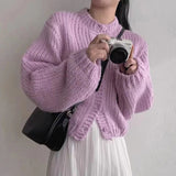 Fashionkova Gidyq Autumn Women Cardigan Sweater Fashion Korean All Match Loose Knitted Coats Casual Female Streetwear Cropped Jacket New ootd