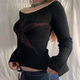 FashionKova-Harajuku Y2K retro women T-shirt long sleeve knitwear chic casual crewneck knitted Spring and autumn street top knitted sweater