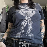 Fashionkova 2000s Cyber Grunge Graphic T-shirt Y2K Star Skull Print Short Sleeve Tees Japanese Emo Vintage E girl Gothic T shirt Women Men
