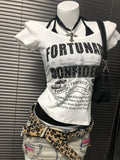 Fashionkova Y2k Sexy Slim Tshirt Goth Crop Top 2000s Halter Punk Short Sleeve Woman Clothing Letter Print Streetwear Aesthetic Harajuku Tees