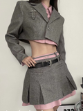 Fashionkova  Nye Outfit Korean Fashion Y2k Blazer Suit Pink Shirt + Short Blazer + Patchwork Slim Mini Skirt Retro 3 Piece Set Skirt Woman 2024 Autumn