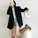 Fashionkova  Nye Outfit Black Suit Jacket Women Fashion Office Ladies Single Button Outerwear Y2K Autumn Loose Korean Solid High Street All-Match Coats