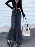 Fashionkova  Nye Outfit 2023 Fashion Spring Denim Skirts for Women Vintage Do Old Midi Skirt Chic High Waisted Trumpet Mermaid A Line Skirts