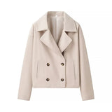 Fashionkova 2024 Autumn Winter Coats Women Casual Double Breasted Turn Down Collar Female Short Jackets Chic Lady Loose Demi Season Outcoat ootd