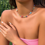 Fashionkova Boho Multicolor Handwoven Seed Beads Beaded Flower Choker Trend Y2K Imitation Pearl Collar Necklace Women Party Jewelry