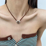 Fashionkova Gothic Star Love Heart Pendant Bead Leather Chain Necklace For Women Girls Handmade Multilayer Beaded Necklace Punk Jewelry Set