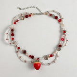 Fashionkova Ingemark Kpop Sweet Imitation Pearl Chain Strawberry Pendant Necklace for Women Wed Bridal Love Heart Choker Aesthetic Jewelry