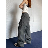 Fashionkova party outfit  Gray Baggy Straight Jeans Women Korean Fashion Streetwear High Waist Wide Leg Denim Pants Female Loose Mopping Jean Trouser Y2K