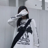 Fashionkova party look inspos summer fashion women's long sleeves retro women's black T-shirts punk Gothic T-shirts loose street clothes