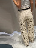 Fashionkova Hole White High Waist Women's Jean Fashion Flower Hollow Out Loose Female Denim Trousers 2025 Spring Summer Streetwear Jeans