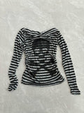 Fashionkova  Party Outfit  Gothic Striped Women T-shirts Off Shoulder Harajuku Sexy Punk Black Graphic Tops 2000s Japanese Style Gyaru Streetwear