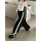 Fashionkova party outfit  Women's Striped Sweatpants Baggy Casual Y2k Streetwear Elastic Waist Wide Leg Pants Sporting Trousers Clothes 90s Gothic Hiphop