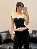 Fashionkova Women's 2024 new summer style sleeveless lace bottoming slim fit navel-baring cute top elegant sexy club clothing Casual Outfit